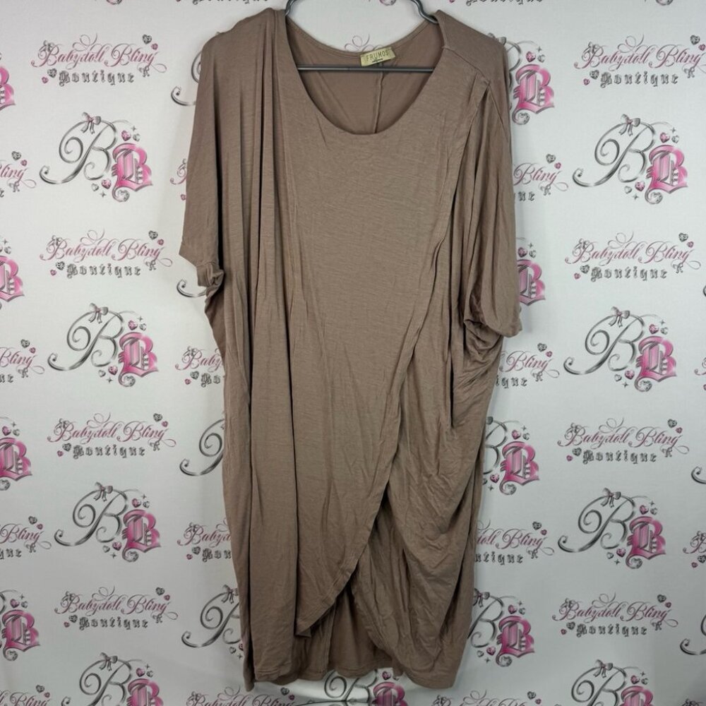 Frumos California mini dress or long top beige Chic Women's Brown Drape Tunic